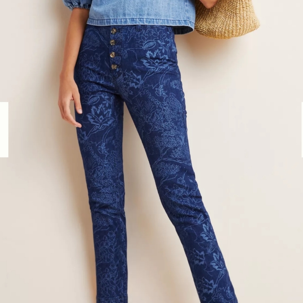 Pilcro and the letterpress blue white floral print denim high Rise slim size 26